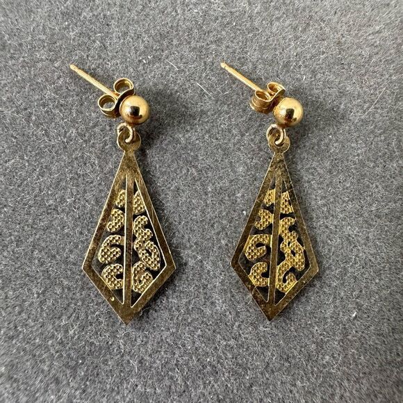 Vintage 14k Yellow Gold Filigree Dangling Earring - Picture 1 of 6
